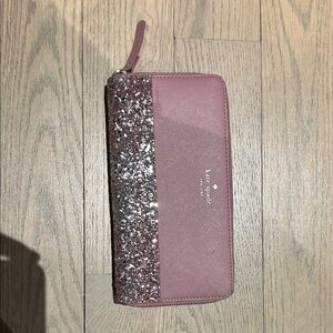 kate spade Dusty Rose Glitter Zip Wallet